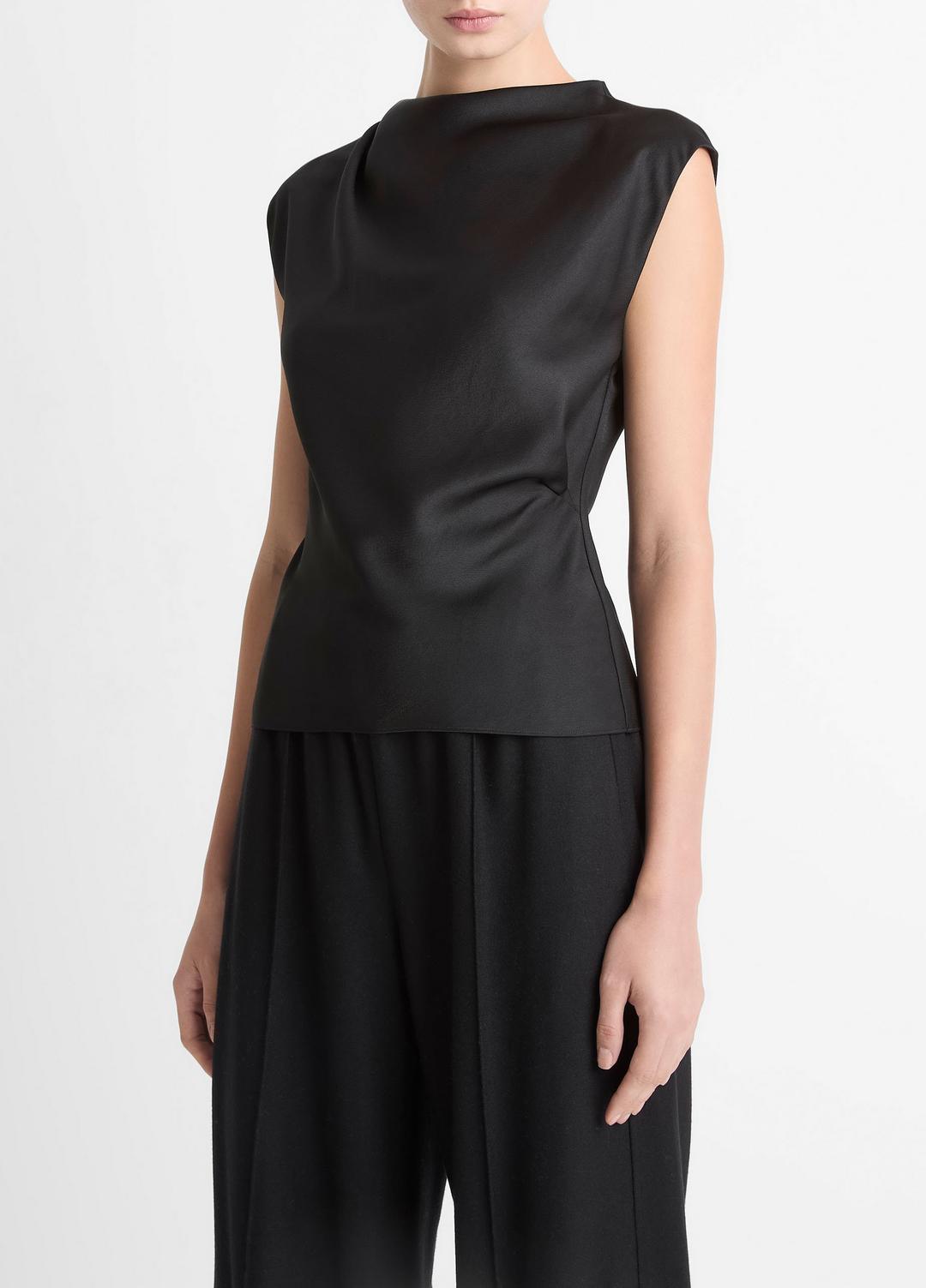 Satin Draped Cowl-Neck Top in Tank Tops BLACK | VINCE Women