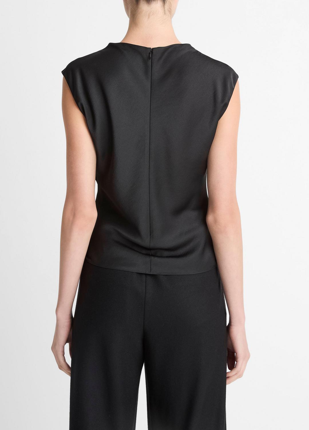 Satin Draped Cowl-Neck Top in Tank Tops BLACK | VINCE Women