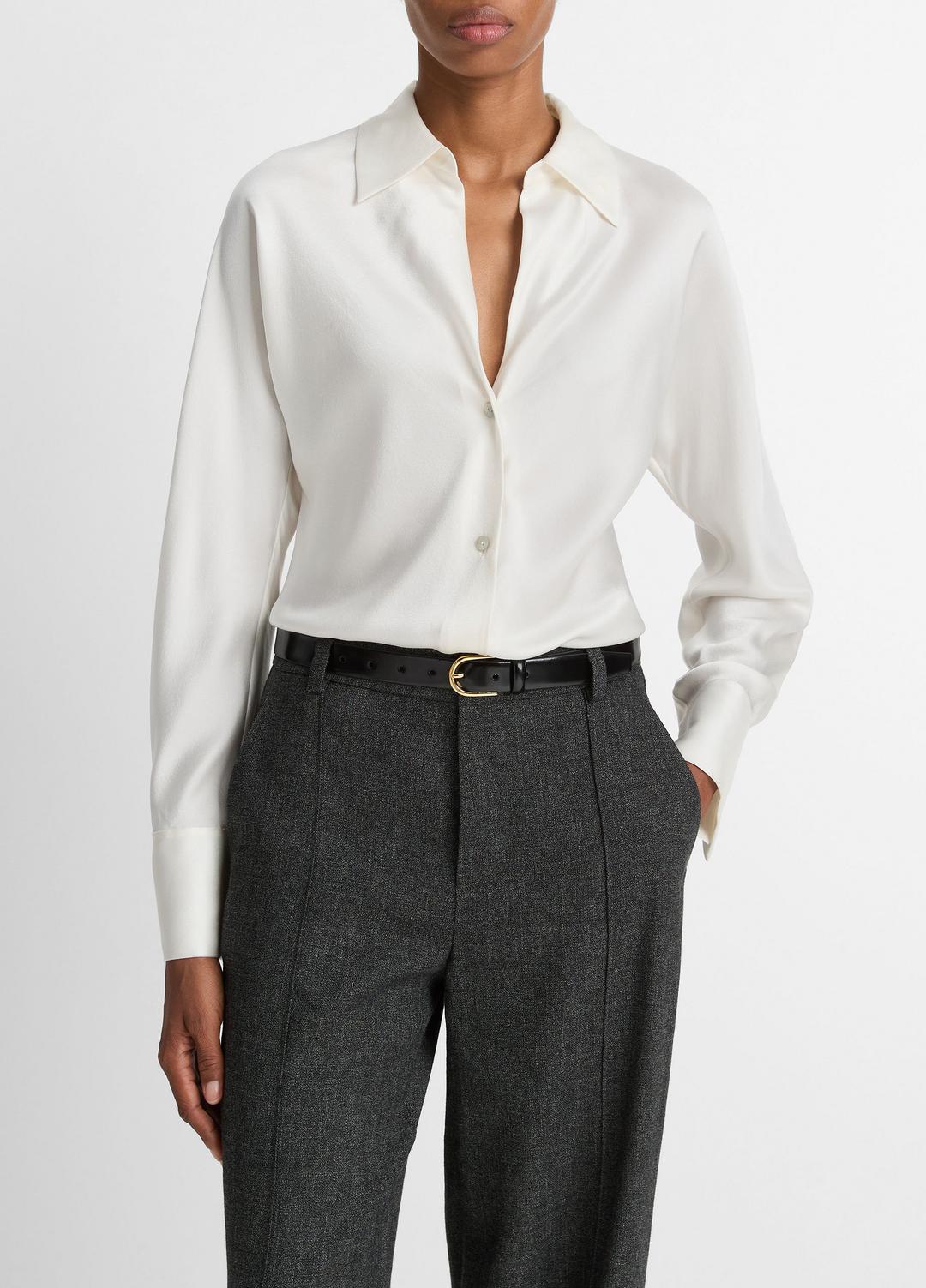 Silk Bias Long-Sleeve Blouse in Long Sleeve OFF WHITE | VINCE Women