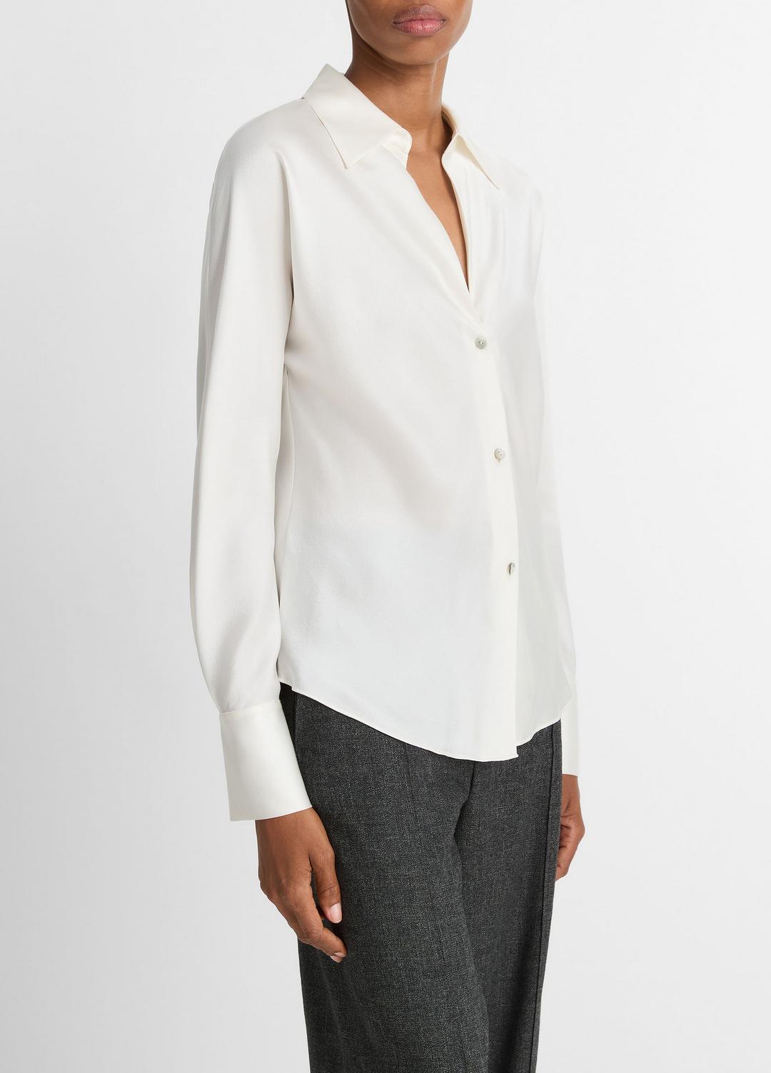 Silk Bias Long-Sleeve Blouse in Long Sleeve OFF WHITE | VINCE Women