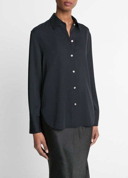 Stretch-Silk Button-Front Blouse in Long Sleeve BLACK | VINCE Women
