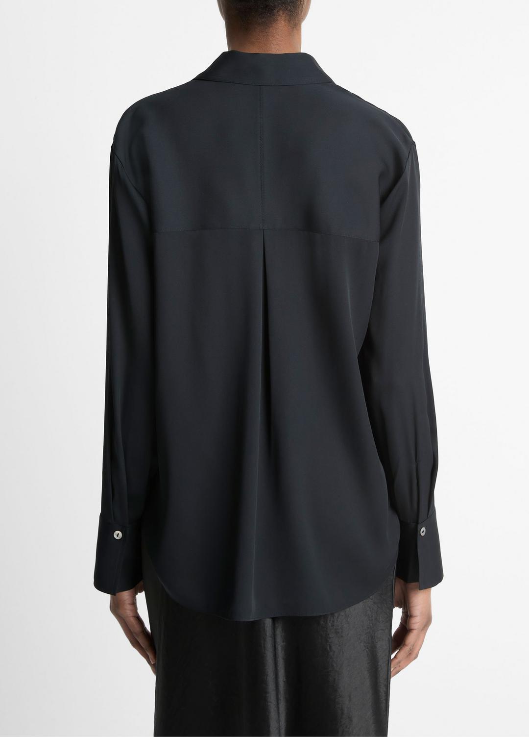 Stretch-Silk Button-Front Blouse in Long Sleeve BLACK | VINCE Women