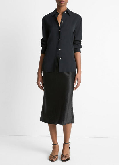 Stretch-Silk Button-Front Blouse in Long Sleeve BLACK | VINCE Women