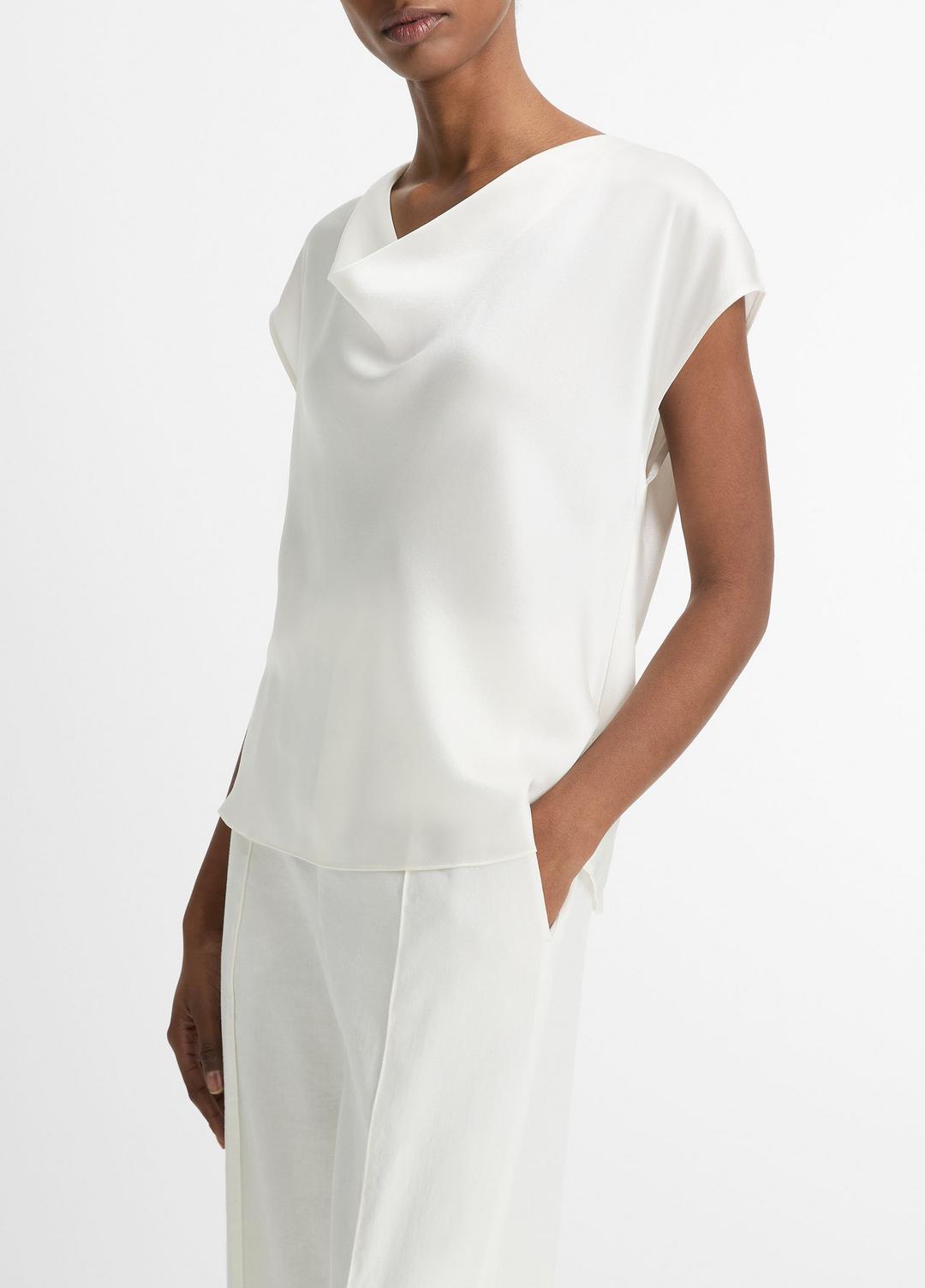 Silk Cowl-Neck Blouse in Short Sleeve OFF WHITE | VINCE Women