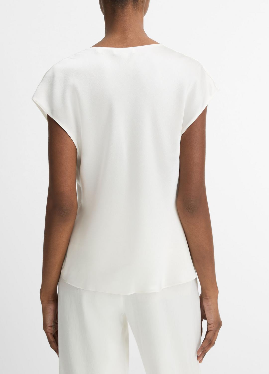 Silk Cowl-Neck Blouse in Short Sleeve OFF WHITE | VINCE Women