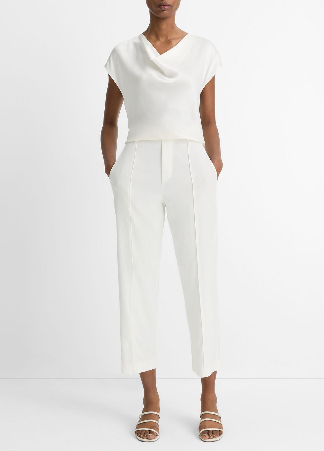 Silk Cowl-Neck Blouse in Short Sleeve OFF WHITE | VINCE Women
