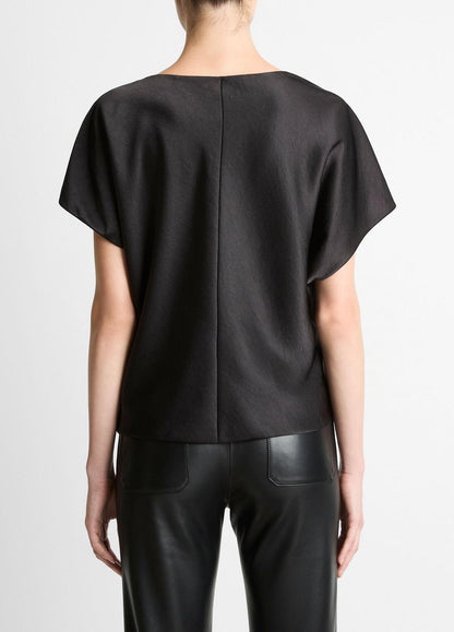 Draped Satin Dolman-Sleeve Blouse in Short Sleeve BLACK | VINCE Women
