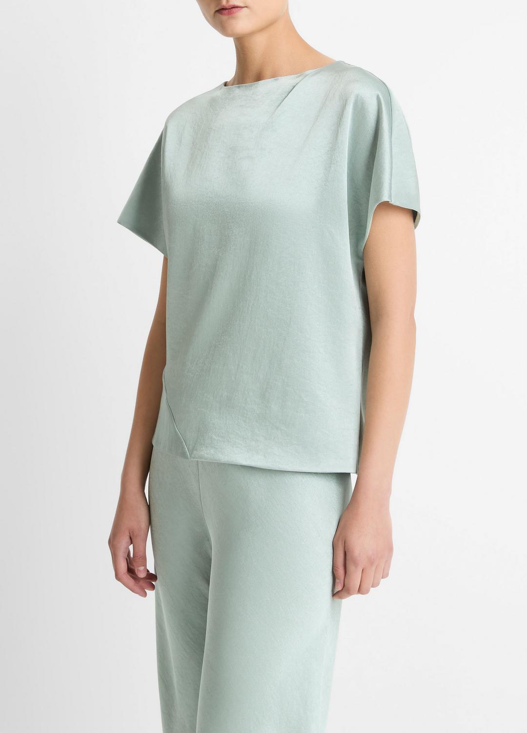 Draped Satin Dolman-Sleeve Blouse in Short Sleeve ALOE STONE | VINCE Women