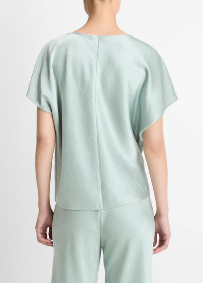 Draped Satin Dolman-Sleeve Blouse in Short Sleeve ALOE STONE | VINCE Women