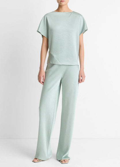 Draped Satin Dolman-Sleeve Blouse in Short Sleeve ALOE STONE | VINCE Women