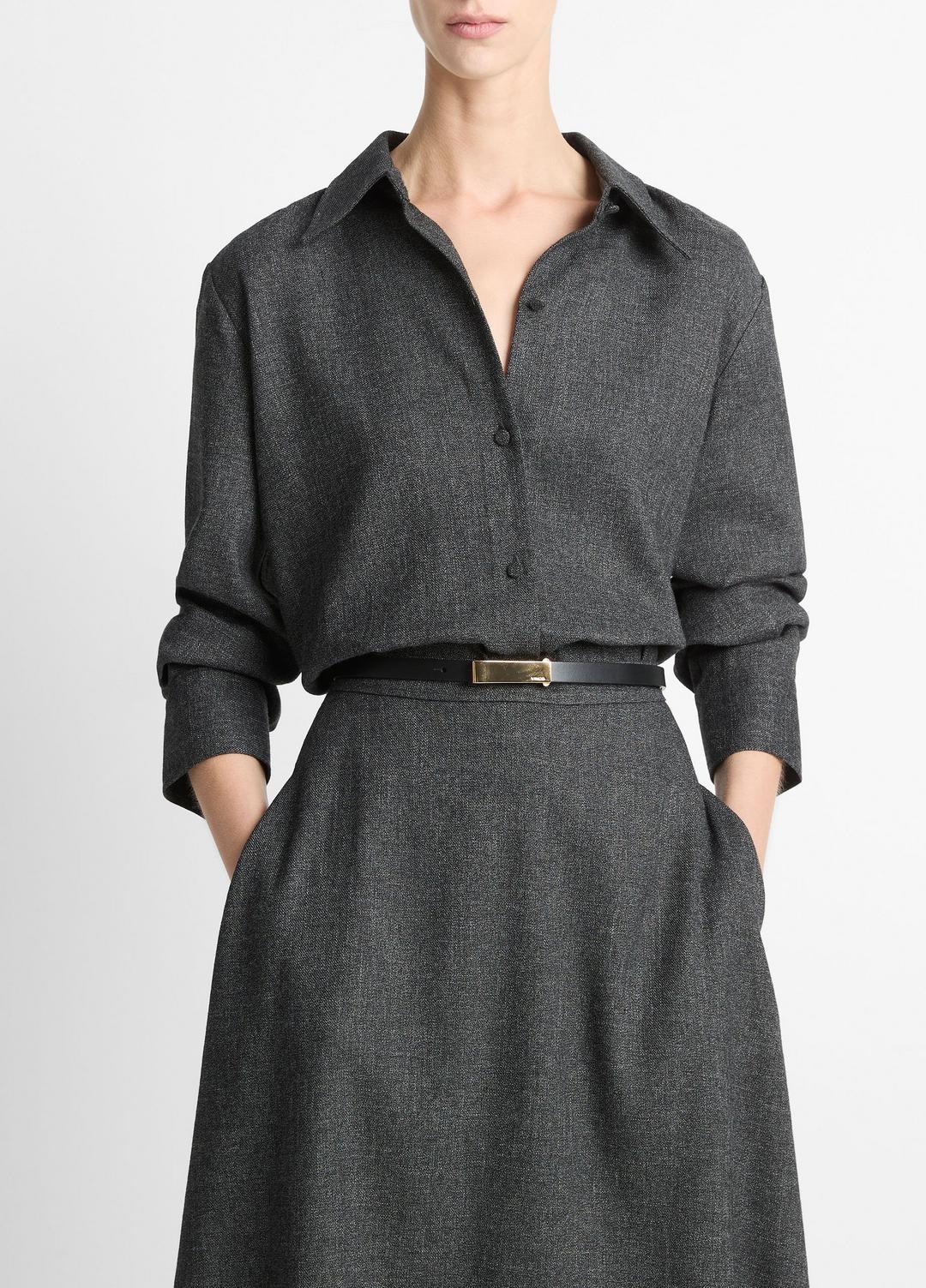 Italian Jaspe Relaxed Button-Front Shirt in Long Sleeve MEDIUM HEATHER GREY | VINCE Women