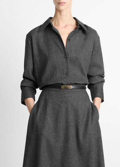 Italian Jaspe Relaxed Button-Front Shirt in Long Sleeve MEDIUM HEATHER GREY | VINCE Women