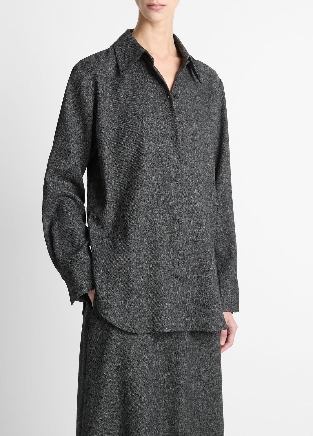 Italian Jaspe Relaxed Button-Front Shirt in Long Sleeve MEDIUM HEATHER GREY | VINCE Women