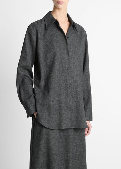 Italian Jaspe Relaxed Button-Front Shirt in Long Sleeve MEDIUM HEATHER GREY | VINCE Women