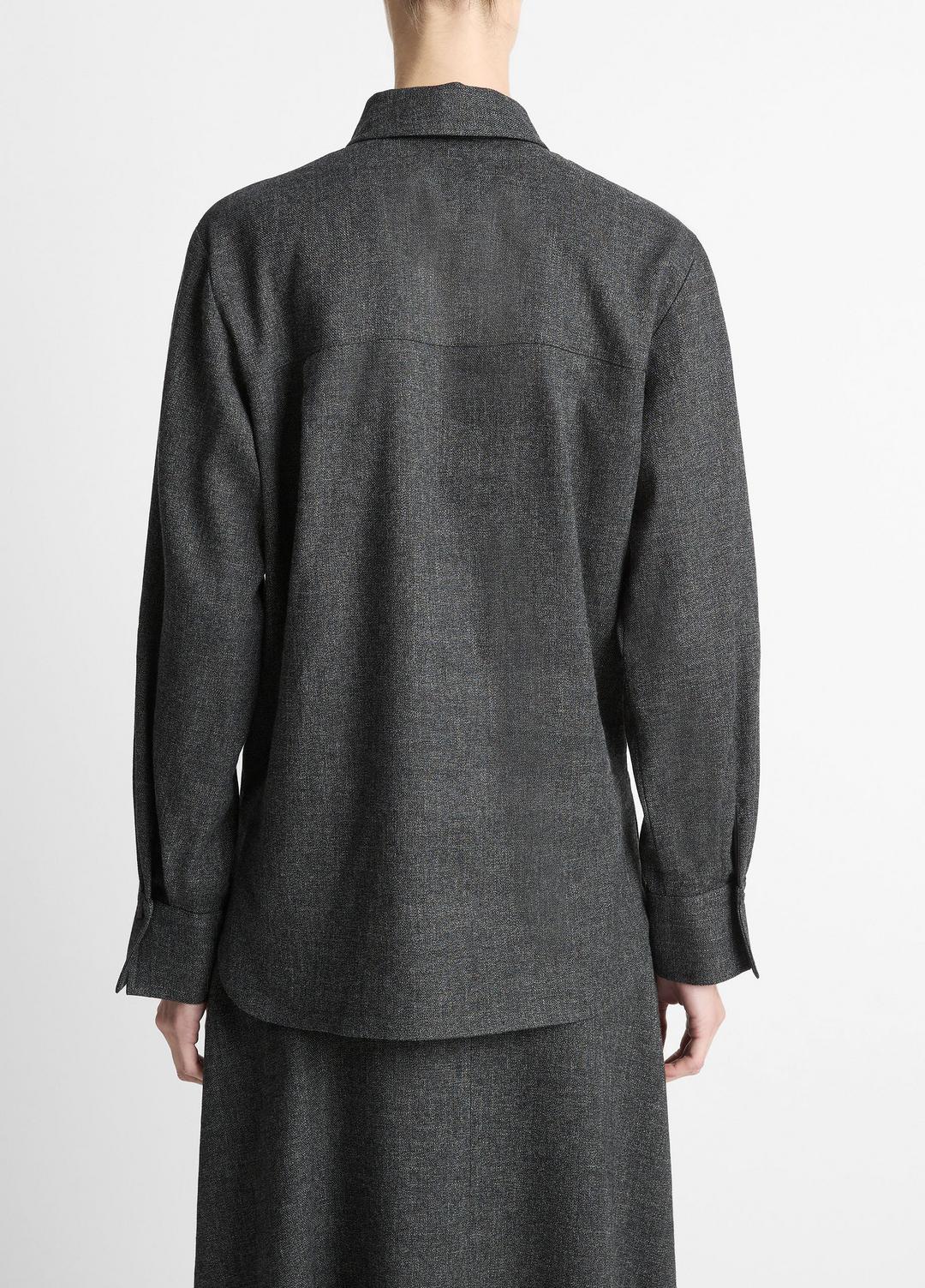 Italian Jaspe Relaxed Button-Front Shirt in Long Sleeve MEDIUM HEATHER GREY | VINCE Women