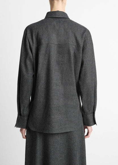 Italian Jaspe Relaxed Button-Front Shirt in Long Sleeve MEDIUM HEATHER GREY | VINCE Women