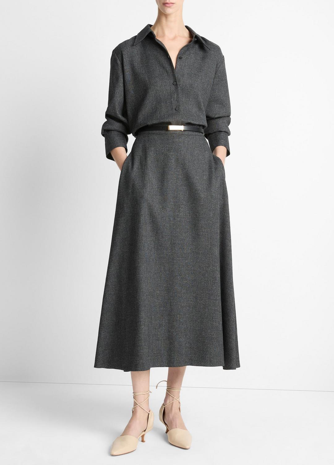 Italian Jaspe Relaxed Button-Front Shirt in Long Sleeve MEDIUM HEATHER GREY | VINCE Women