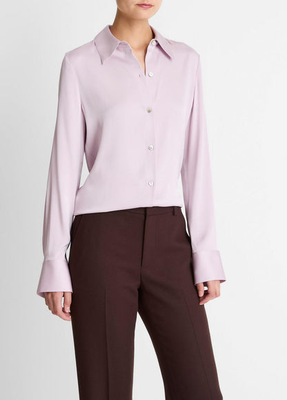 Silk-Blend Slim Button-Front Blouse in Long Sleeve IRIS QUARTZ | VINCE Women