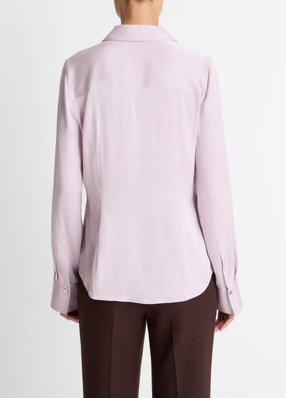 Silk-Blend Slim Button-Front Blouse in Long Sleeve IRIS QUARTZ | VINCE Women