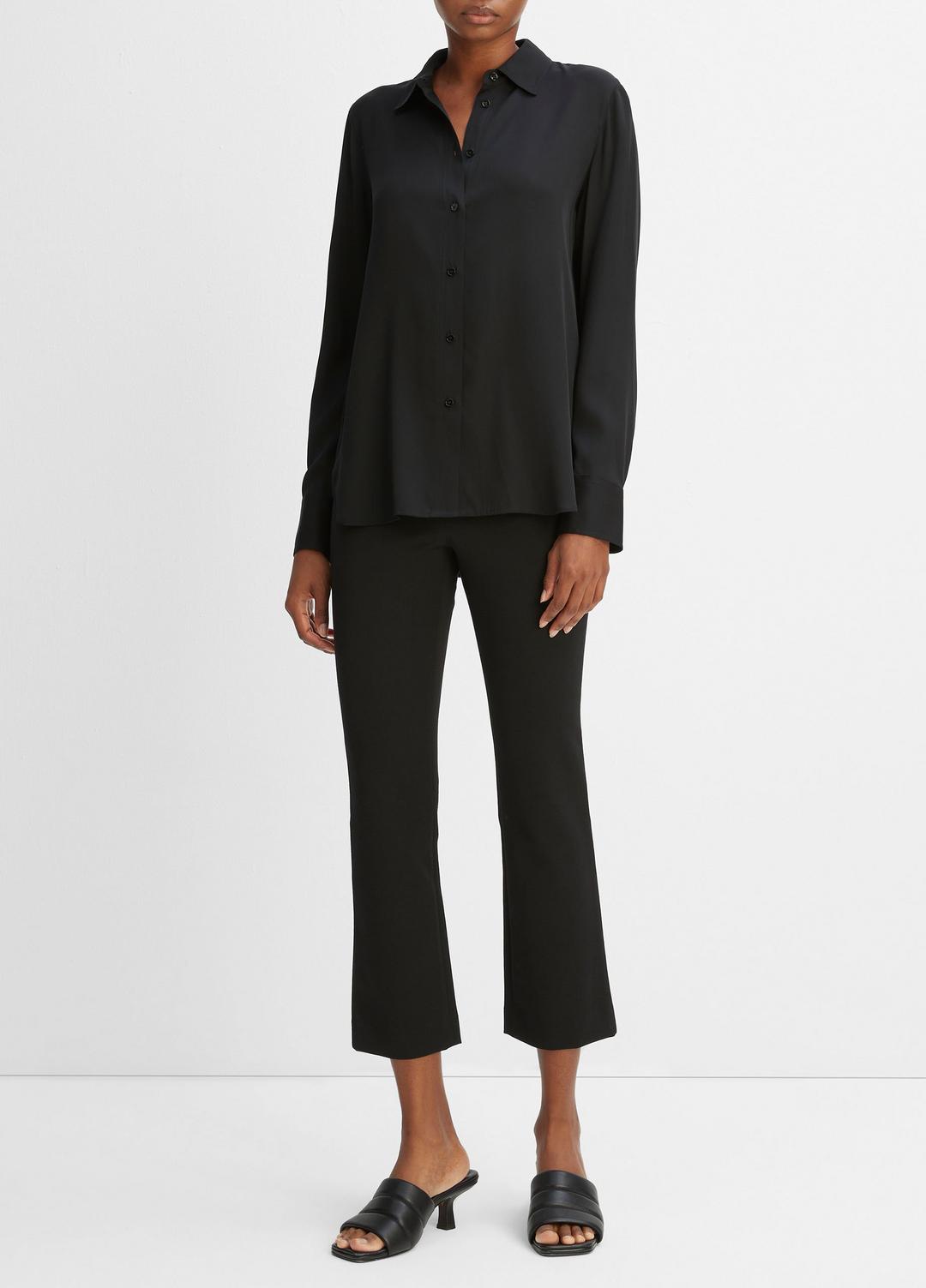 Slim Fitted Stretch-Silk Blouse in Long Sleeve BLACK | VINCE Women