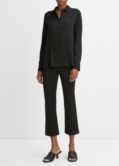 Slim Fitted Stretch-Silk Blouse in Long Sleeve BLACK | VINCE Women