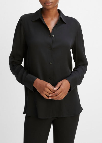 Slim Fitted Stretch-Silk Blouse in Long Sleeve BLACK | VINCE Women