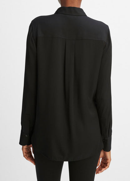 Slim Fitted Stretch-Silk Blouse in Long Sleeve BLACK | VINCE Women