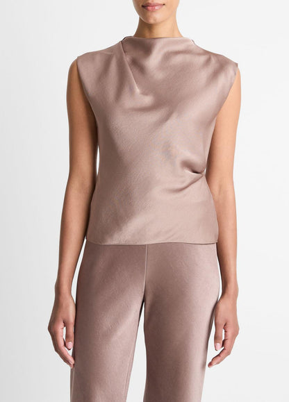 Satin Draped Cowl-Neck Top in Tank Tops MAUVE LILAC | VINCE Women