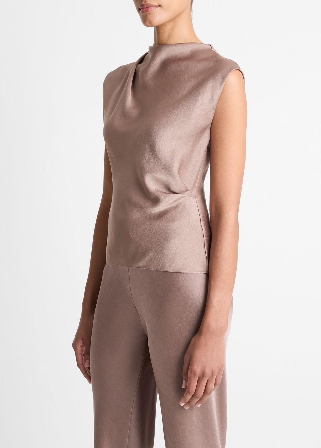 Satin Draped Cowl-Neck Top in Tank Tops MAUVE LILAC | VINCE Women