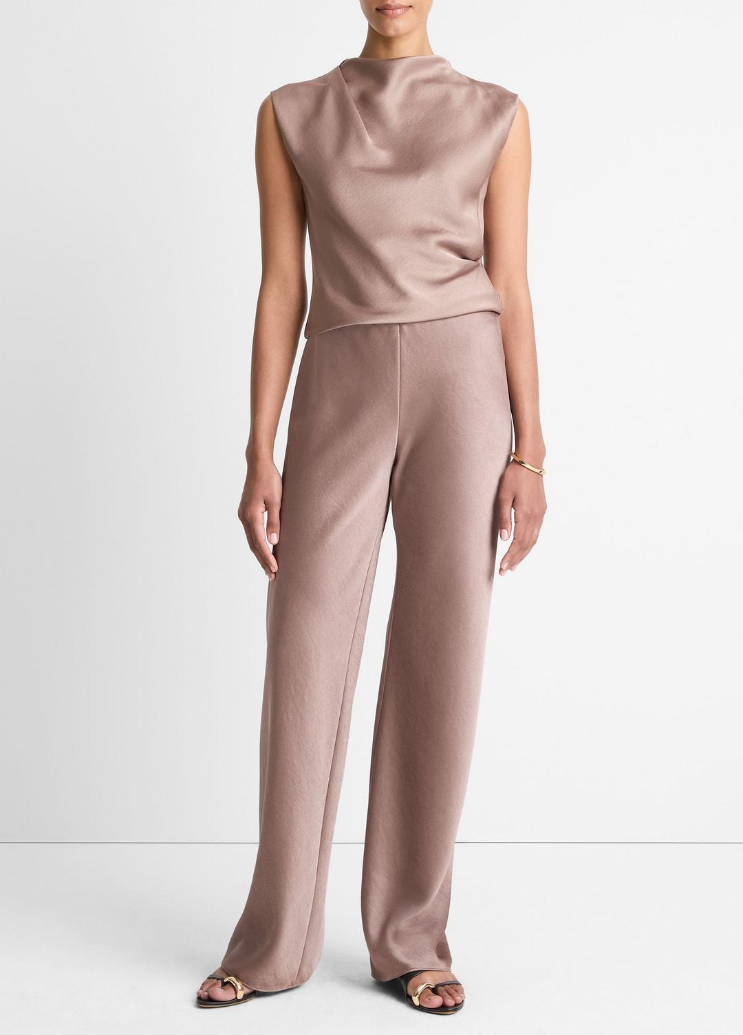 Satin Draped Cowl-Neck Top in Tank Tops MAUVE LILAC | VINCE Women