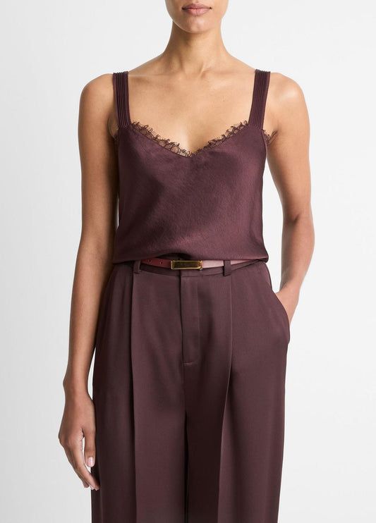 Lace-Trim Satin Camisole in Tank Tops FIG | VINCE Women