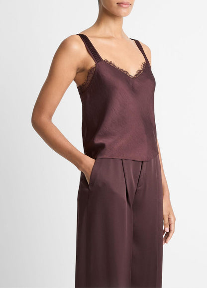 Lace-Trim Satin Camisole in Tank Tops FIG | VINCE Women