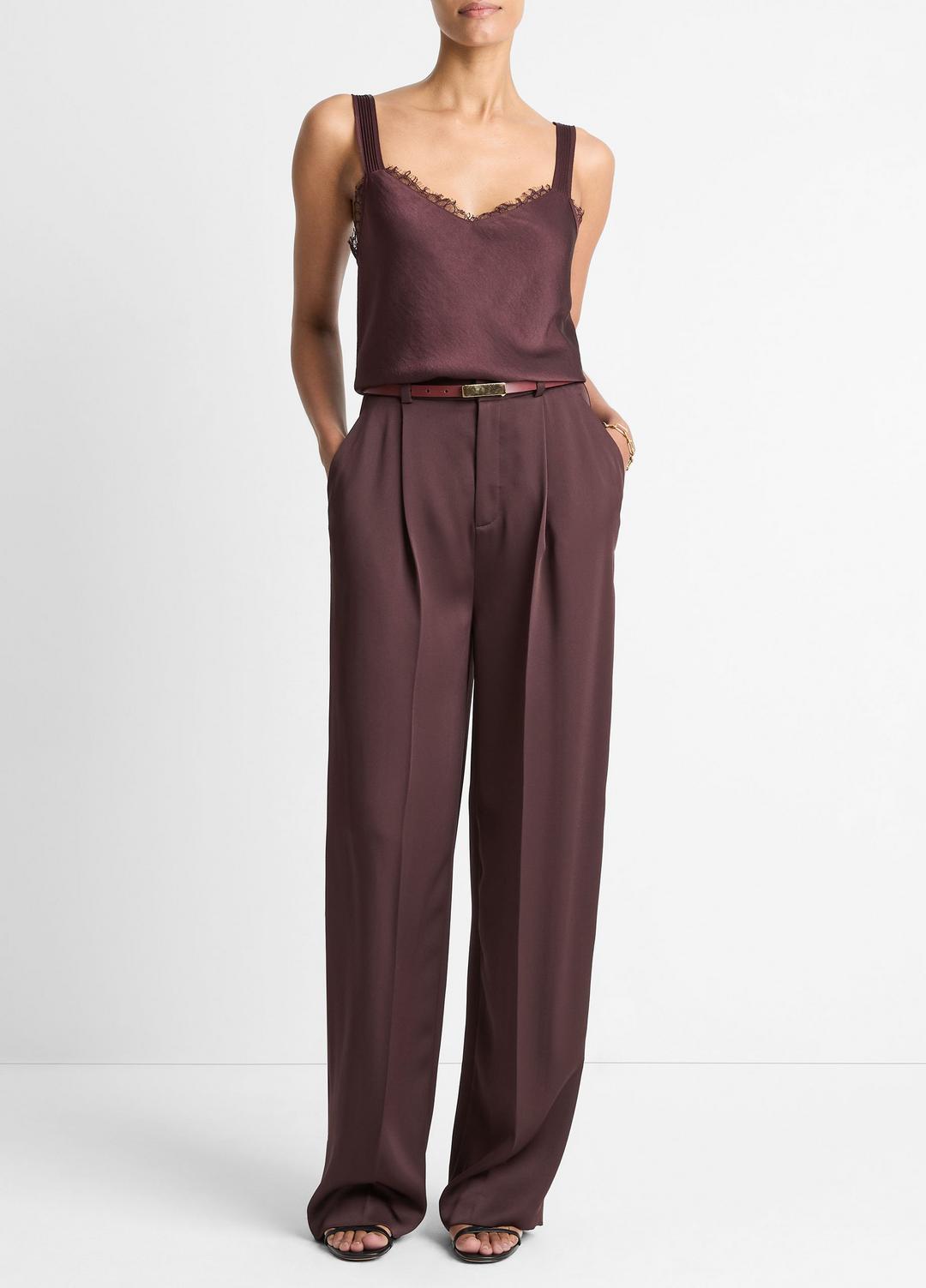 Lace-Trim Satin Camisole in Tank Tops FIG | VINCE Women