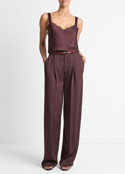 Lace-Trim Satin Camisole in Tank Tops FIG | VINCE Women