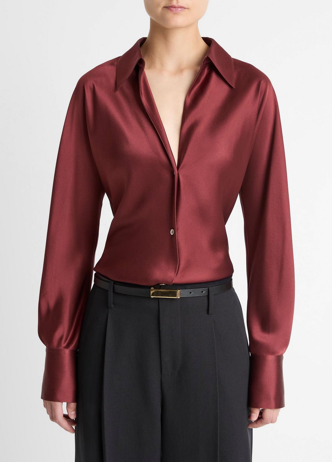 Silk Bias Long-Sleeve Blouse in Long Sleeve BORDEAUX | VINCE Women