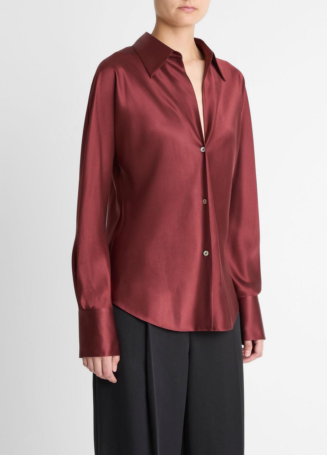 Silk Bias Long-Sleeve Blouse in Long Sleeve BORDEAUX | VINCE Women