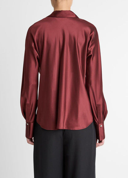 Silk Bias Long-Sleeve Blouse in Long Sleeve BORDEAUX | VINCE Women