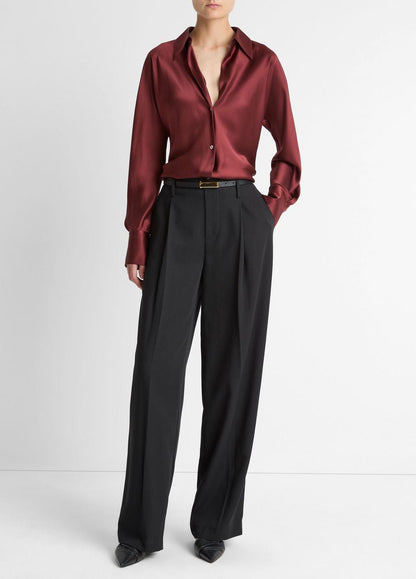 Silk Bias Long-Sleeve Blouse in Long Sleeve BORDEAUX | VINCE Women