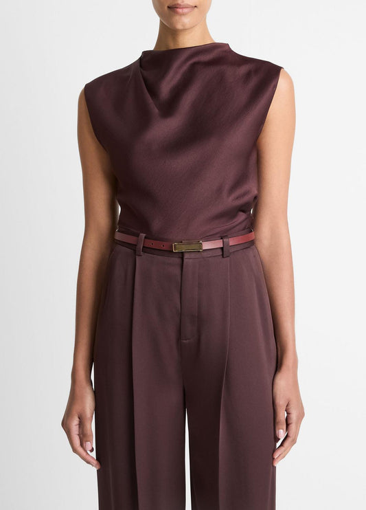 Satin Draped Cowl-Neck Top in Tank Tops FIG | VINCE Women