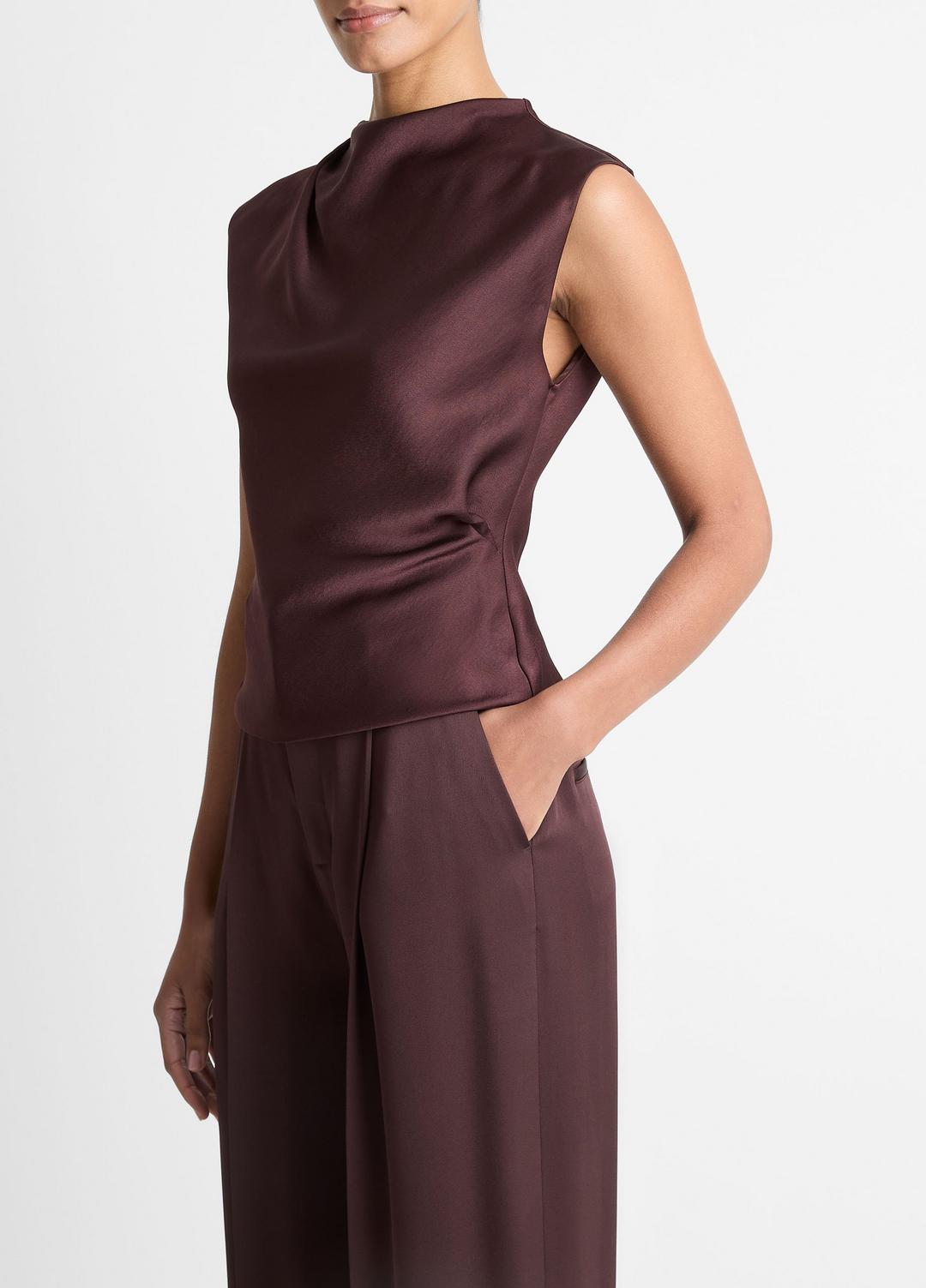 Satin Draped Cowl-Neck Top in Tank Tops FIG | VINCE Women