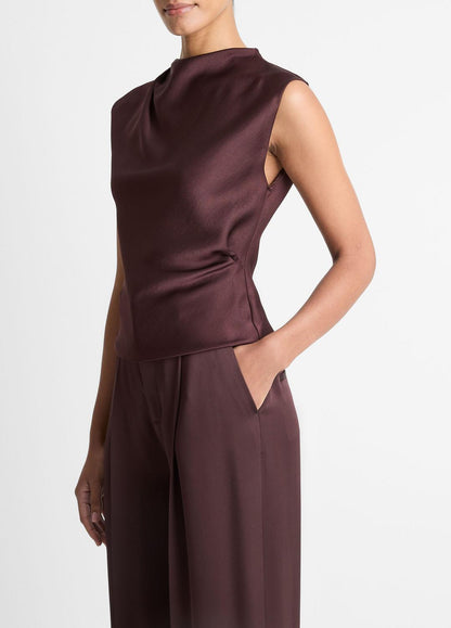 Satin Draped Cowl-Neck Top in Tank Tops FIG | VINCE Women