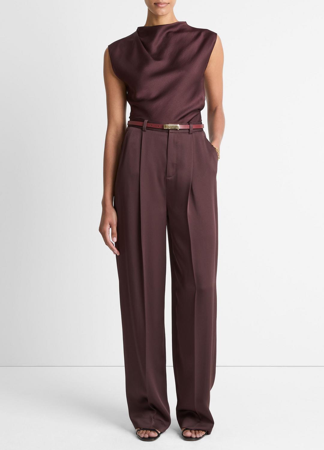Satin Draped Cowl-Neck Top in Tank Tops FIG | VINCE Women