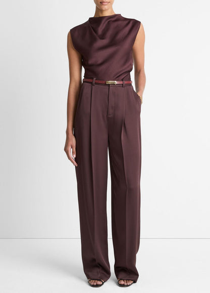 Satin Draped Cowl-Neck Top in Tank Tops FIG | VINCE Women