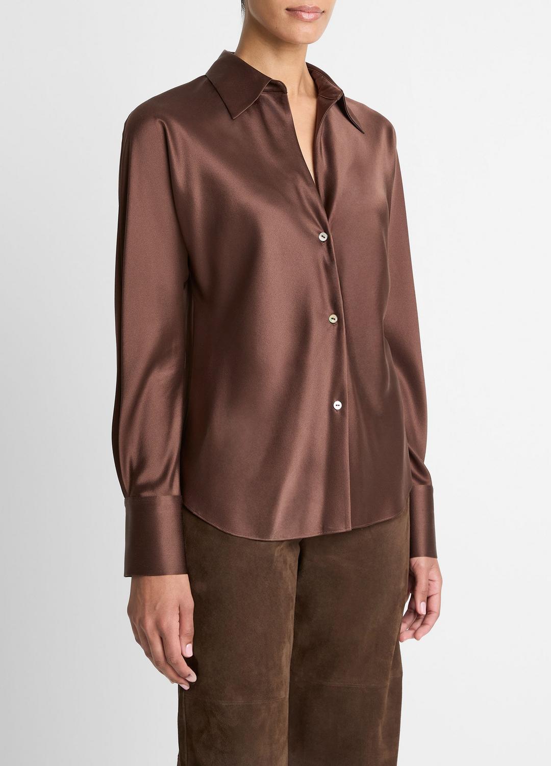 Silk Bias Long-Sleeve Blouse in Long Sleeve ESPRESSO | VINCE Women
