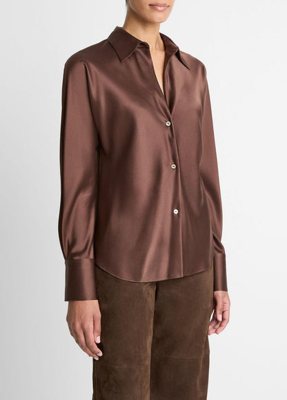 Silk Bias Long-Sleeve Blouse in Long Sleeve ESPRESSO | VINCE Women