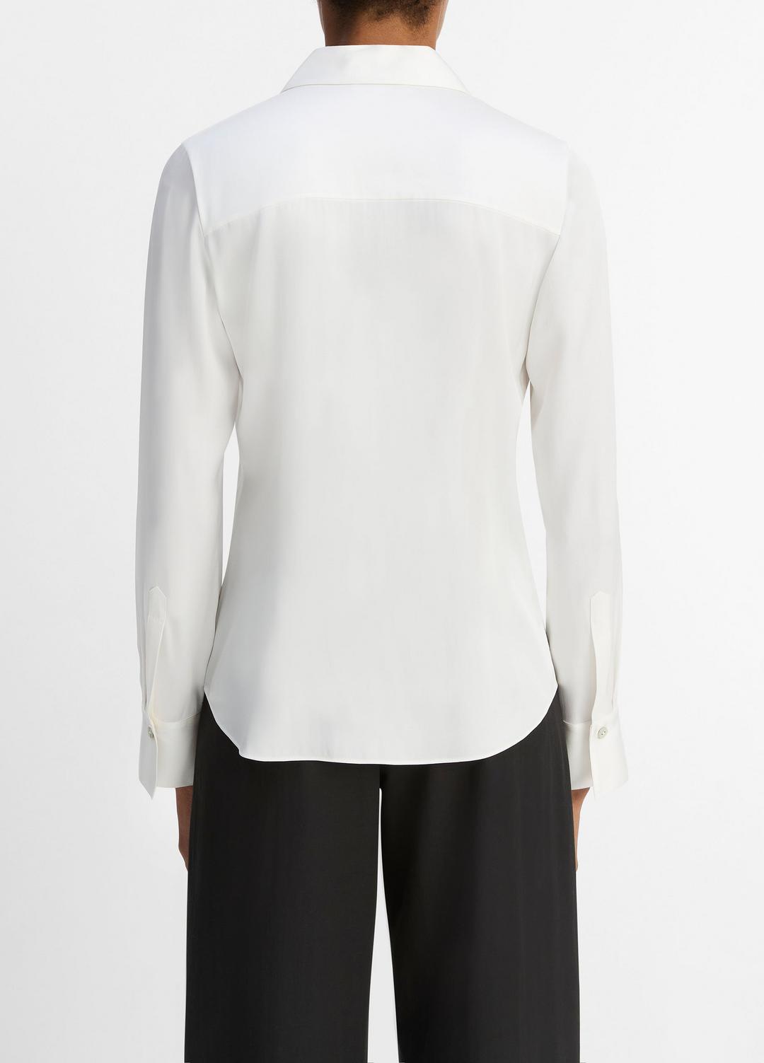 Silk-Blend Slim Button-Front Blouse in Long Sleeve OFF WHITE | VINCE Women
