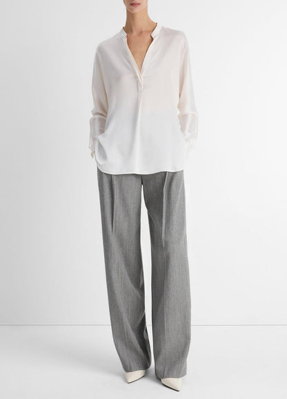 Silk Satin Band-Collar Blouse in Long Sleeve OPTIC WHITE | VINCE Women