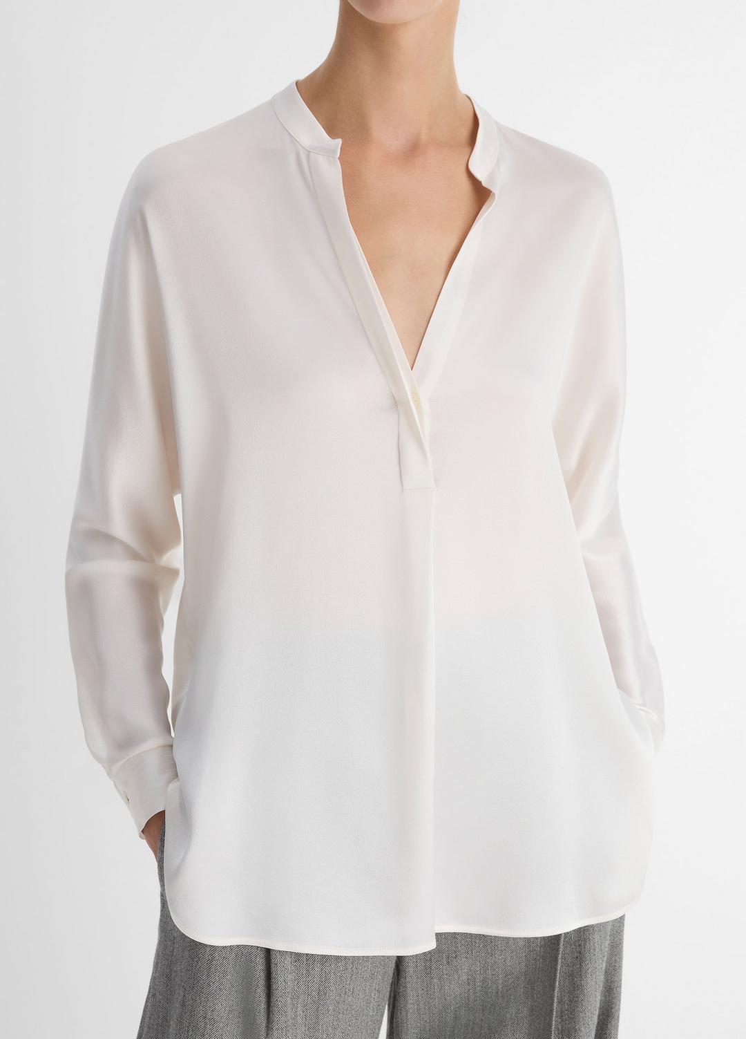 Silk Satin Band-Collar Blouse in Long Sleeve OPTIC WHITE | VINCE Women