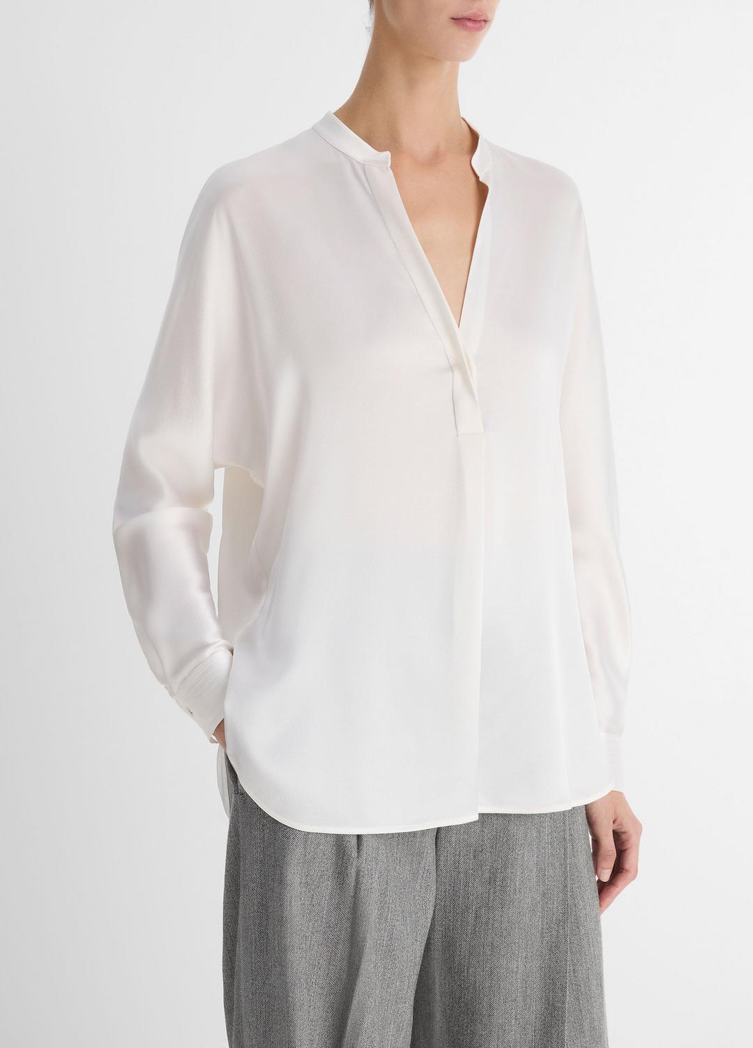 Silk Satin Band-Collar Blouse in Long Sleeve OPTIC WHITE | VINCE Women