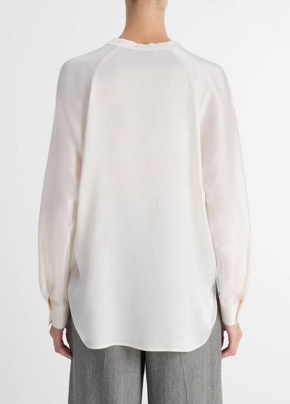 Silk Satin Band-Collar Blouse in Long Sleeve OPTIC WHITE | VINCE Women